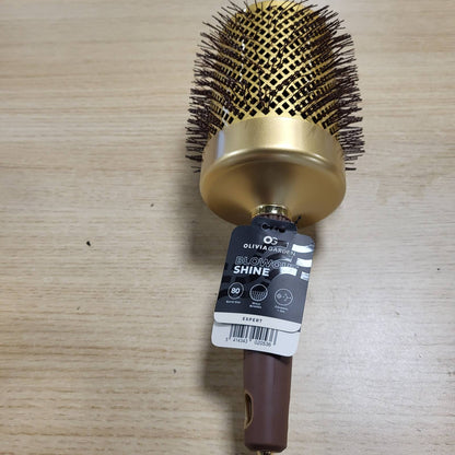 307508 - OLIVIA GARDEN Furçë Expert Blowout Shine - Ari dhe Kafe - 80 - Furçë qeramike e rrumbullakët, antistatike për flokë të shndritshëm dhe pa kaçurrela