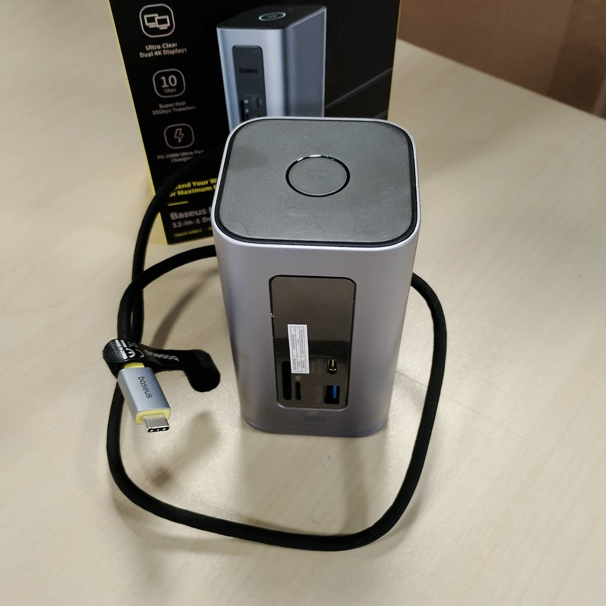 295520 - BASEUS Stacion Dokimi Nomos Air 12-në-1, Dy Monitora, 4K HDMI, 10Gbps USB-A/C, SD/TF, 100W PD, Ethernet, Pajtueshëm me HP/Lenovo/Dell/Acer