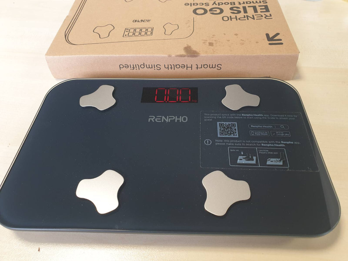 298165 - RENPHO Peshore Dixhitale për Banjë, Mini-peshore me matje të dhjamit trupor dhe masës muskulore, Kapaciteti Maksimal i Peshes 180 kg, Dimensionet 28 x 18 cm