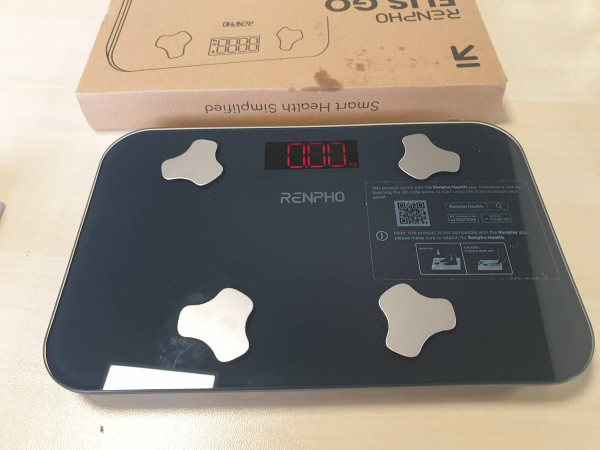 298165 - RENPHO Peshore Dixhitale për Banjë, Mini-peshore me matje të dhjamit trupor dhe masës muskulore, Kapaciteti Maksimal i Peshes 180 kg, Dimensionet 28 x 18 cm