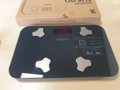 298165 - RENPHO Peshore Dixhitale për Banjë, Mini-peshore me matje të dhjamit trupor dhe masës muskulore, Kapaciteti Maksimal i Peshes 180 kg, Dimensionet 28 x 18 cm
