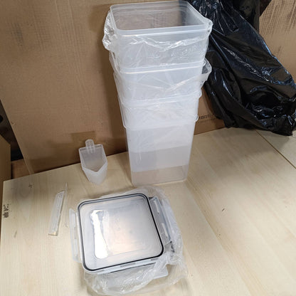 293118 - VINATO Set me 4 enë ruajtjeje 5.2L - Enë hermetike pa BPA me 24 etiketa dhe 4 gota matëse, ideale për drithëra dhe miell
