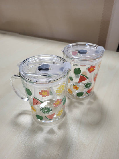 294031 - RELAXDAYS Gota për Fëmijë, Set prej 2, Motiv Frutash, Kapacitet 400 ml, Transparente, Dorezë dhe Kapak