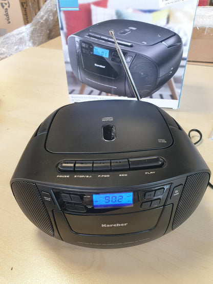 295685 - KARCHER Radio CD portative RR 5045, Boombox me CD player, kasetë, radio FM, funksionim nga rrjeti, USB dhe AUX-In, e zezë