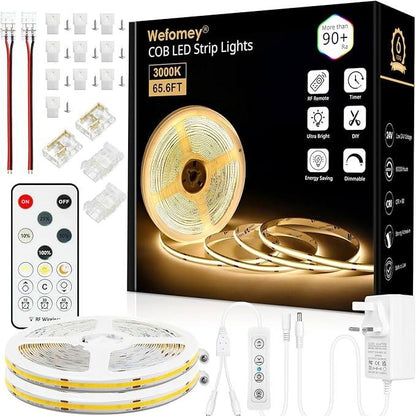 232411 - WEFOMEY Shirit Drite LED COB 20M me Telekomandë, DC24V, 3000K, 2 Rrotulla 10M