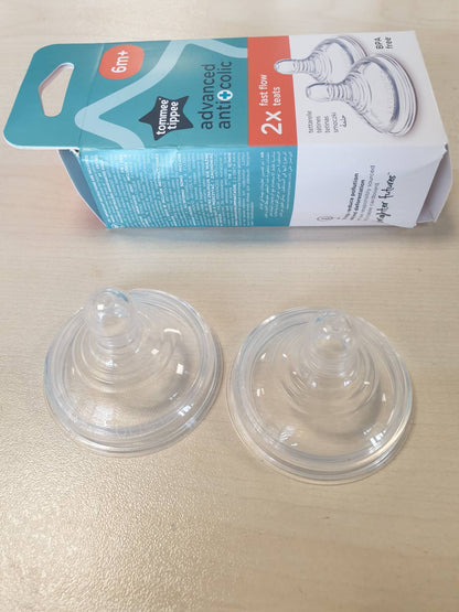 298771 - TOMMEE TIPPEE Thitha shishesh për foshnje, 6+ muaj, silikon i butë, rrjedhje e shpejtë, pako me 2 pjesë