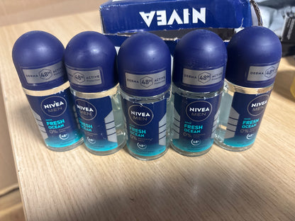 289960 - NIVEA MEN Deodorant Antidjersës Roll-On Fresh Ocean për Burra, Mbrojtje 48-orëshe, Pa Aluminum, Pako me 6 x 50ml