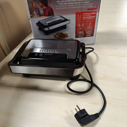 277400 - TEFAL Inicio Compact 2-në-1 Contact and Panini Skarë, 1000 W, dizajn kompakt, strehim çeliku inox, tabaka pikuese, pllaka skare jo-ngjitëse, çelik inox/e zezë, GC270D10