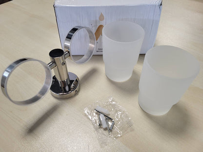 294335 - QWORK® Mbajtëse furçe dhëmbësh e montuar në mur, çelik inox 304, 2 gota për shpëlarje goje