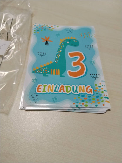 300185 - JUNAPACK 12 Kartolina Ftese për një Festë të 3-të Ditëlindjeje për Djem, Ftesa Ditëlindjeje me Dinosaur
