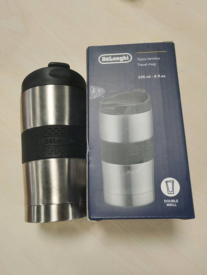 293981 - DE'LONGHI Filxhan Termos Udhëtimi DLSC074, Filxhan kafeje prej çeliku inox me mure të dyfishta për pije të nxehta dhe të ftohta, Hapje me një klikim, Kapacitet 235 ml, Antracit