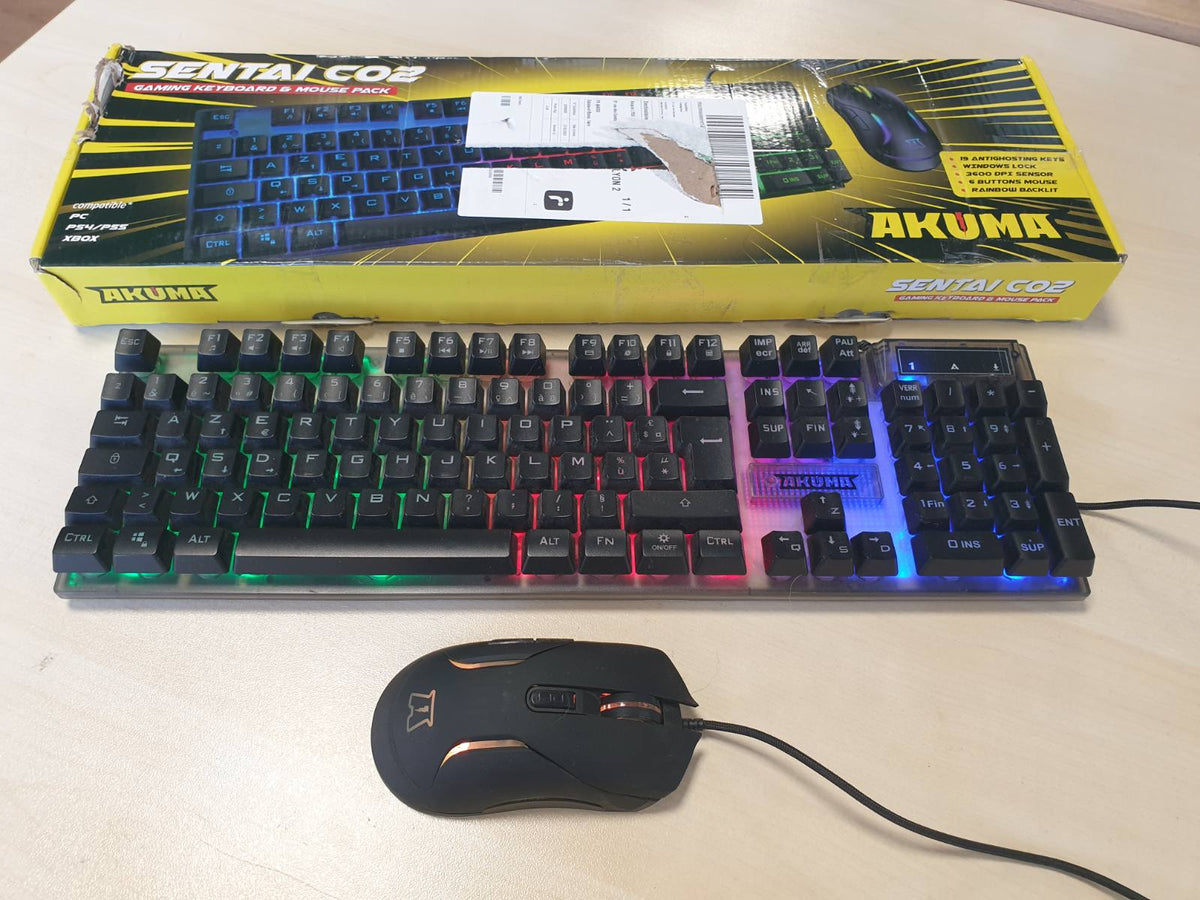 295220 - AKUMA – Paketa e Lojërave Sentai CO2: Tastierë + Maus me Tel me Ndriçim Prapa, Paraqitje Franceze AZERTY, 3600 DPI – Pako për PC, PS4, PS5 – E Zezë – Lidhu dhe Luaj