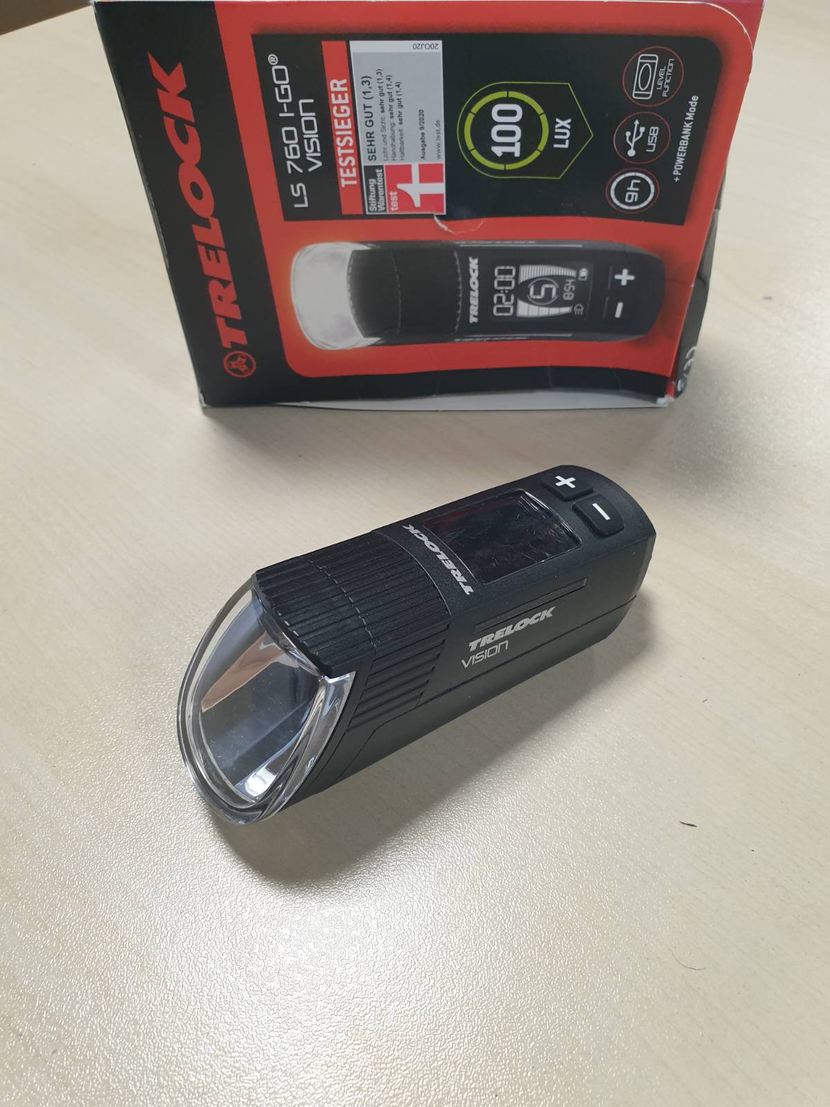 292191 - TRELOCK LS 760 I-Go Vision Dritë Biciklete, 100 Lux, E rikarikueshme me USB, 5 Modalitete Drite, Diapazon Dukshmërie 120 m