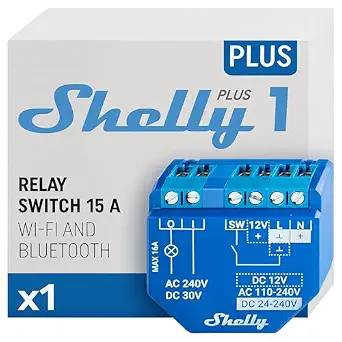 294087 - SHELLY Plus 1 | Ndërprerës inteligjent me rele Wi-Fi dhe Bluetooth - 16A | Kontakt i thatë | Automatizim shtëpie | I pajtueshëm me Alexa dhe Google Home.