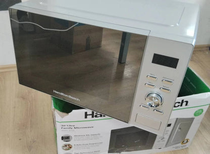 292179 - MIKROVALË HAMILTON BEACH, 30L, 950W - Madhësi Familjare, Kontrolle Dixhitale, 8 Programe të Paracaktuara, 5 Nivele Fuqie, Kapacitet i Madh, Funksion Shkrirjeje, Bllokim për Fëmijët, Argjendtë - HB30FUXP04S