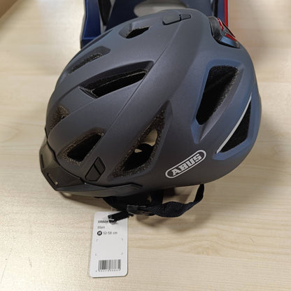 292319 - ABUS Helmetë Urban-I 3.0 City, biçiklete me dritë të pasme, vizore, mbyllje magnetike, për gra dhe burra, Titanium (gri), madhësia M