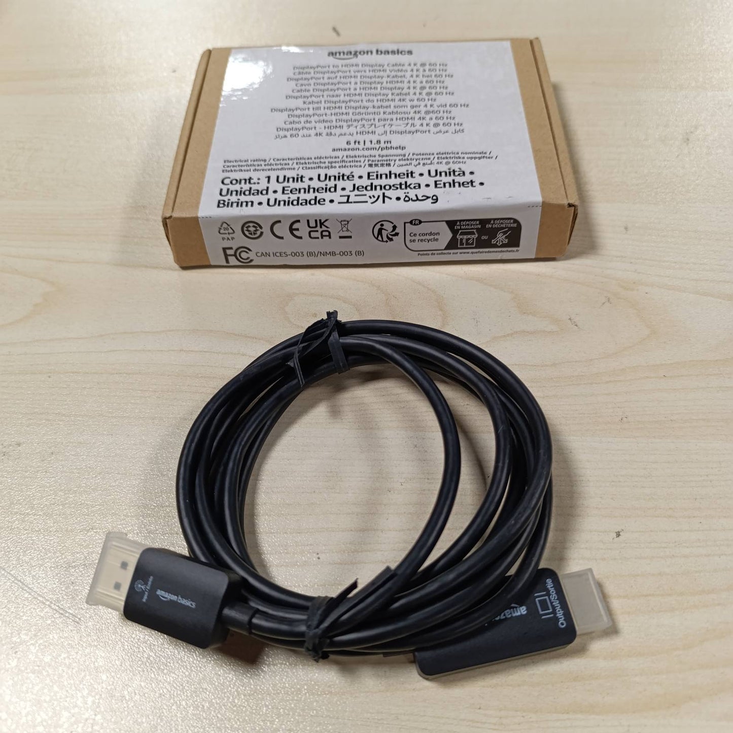 277219 - Amazon Basics Kabllo DisplayPort në HDMI, unidireksional, 1080p, 1920 x 1200, 4K në 60 Hz, 1.8 m, lidhës i veshur me ar