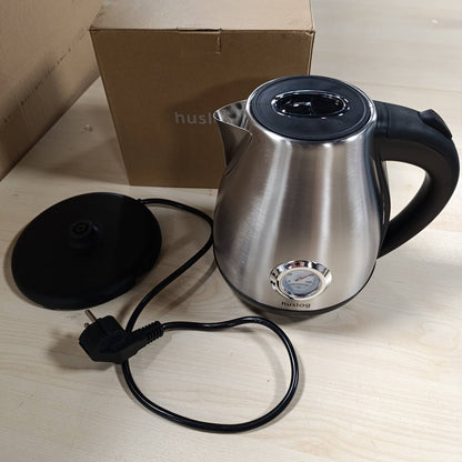 277516 - HUSLOG Çajnik elektrik Retro 1.7L, 2200W, Termometër i integruar, Çelik inox, Pa tel me bazë 360°, Mbyllje automatike, Dizajn klasik, Argjend