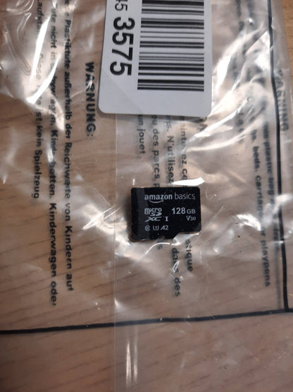 319788 - AMAZON BASICS Kartë memorieje microSDXC me madhësi të plotë me adaptor, A2, U3, shpejtësi leximi deri në 100 MB/s, 128 GB, ngjyrë e zezë