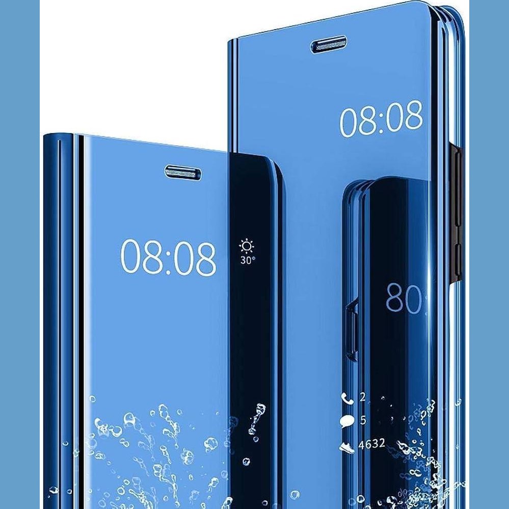274020 - YSNZAQ Mbrojtëse për Xiaomi Redmi Note 10 5G, Bookstyle me Mirror Makeup Clear Smart View, e palosshme, rezistente ndaj goditjeve, Blu pasqyrë