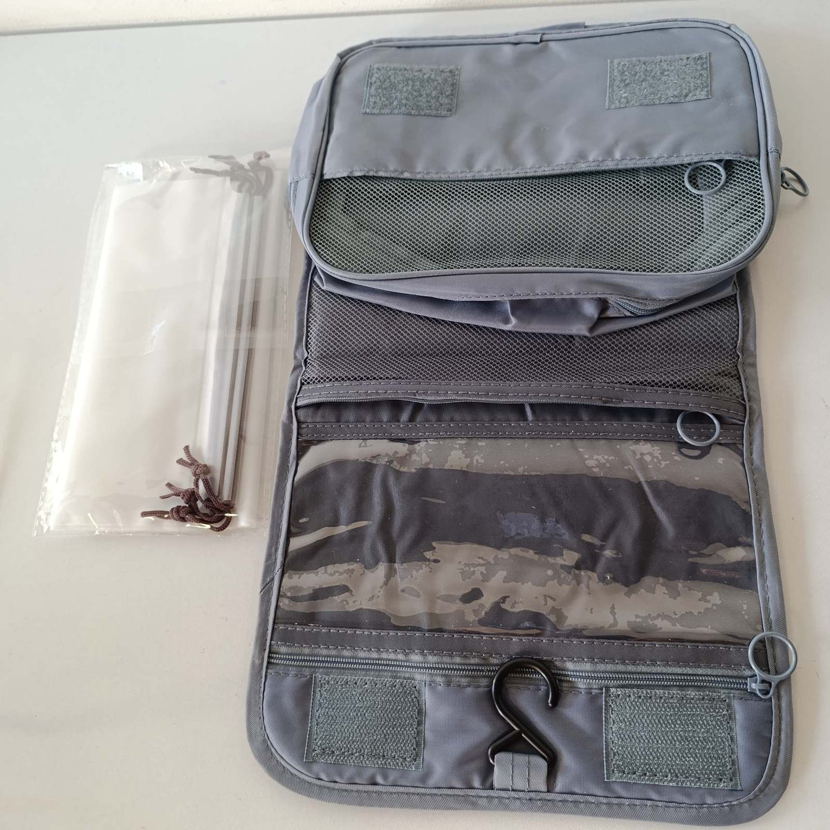 303821 - ZIVACATE Çantë tualeti e varur - çantë kozmetike e papërshkueshme nga uji - çantë larjeje e palosshme portative me 3 xhepa organizues - gri