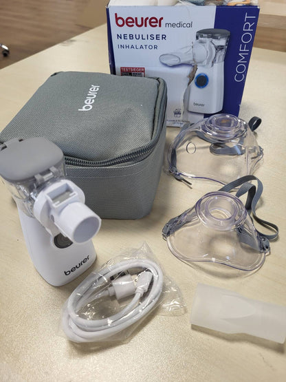 275043 - BEURER Inhalator IH 57, nebulizator me membranë vibruese, teknologji aerosol, portativ me bateri të rikarikueshme, për trajtimin e ftohjeve dhe astmës.