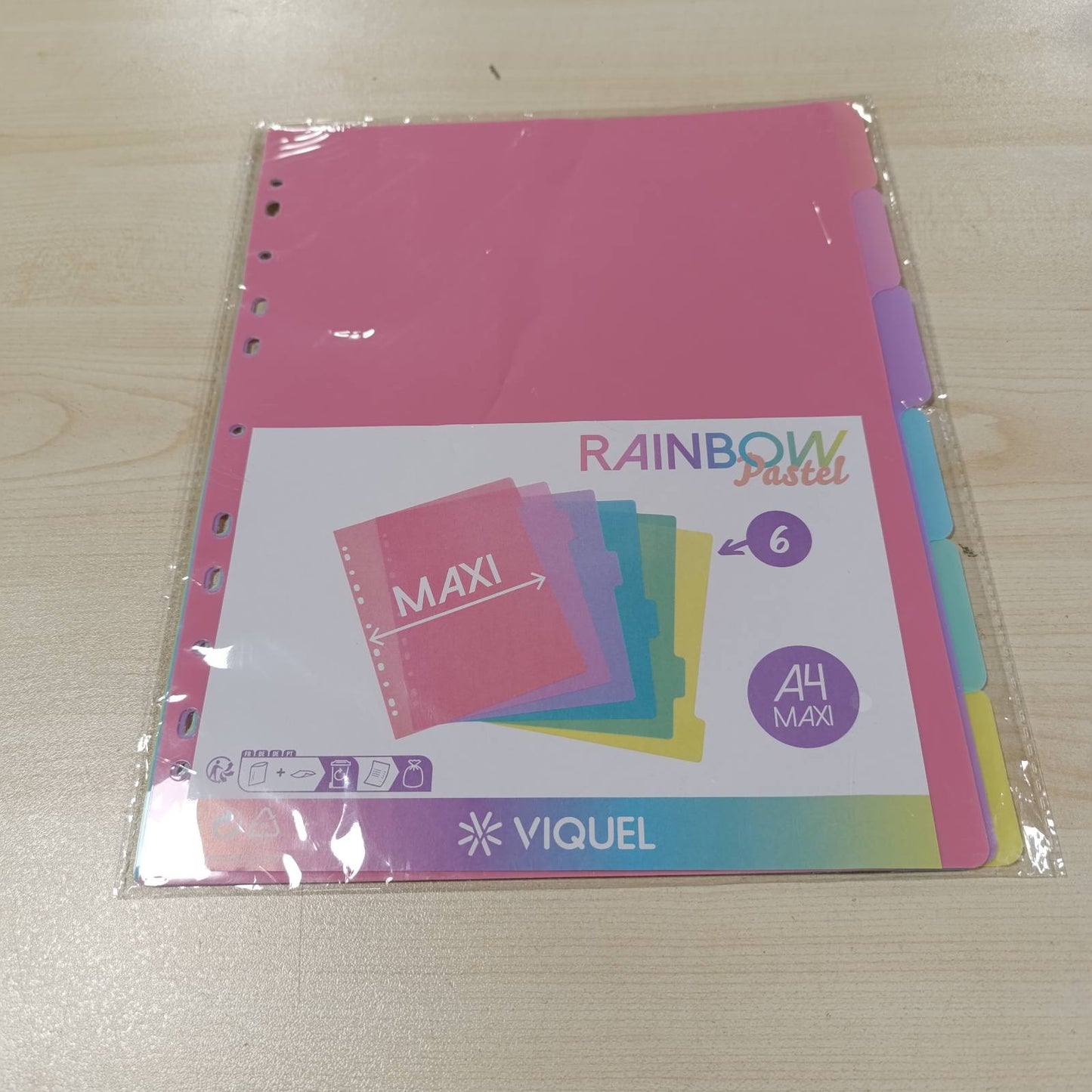 274740 - VIQUEL Pako me 6 Ndarës Plastikë Pastel Ylber, Madhësi Maxi (24.5x30.5cm)