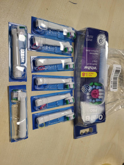 275124 - ORAL-B Koka Furçash Zëvendësuese 3D White, Pako me 8, të Bardha – Mbushëse Furçash Dhëmbësh Elektrike Pro, Zbardhuese me Kupë Lustruese
