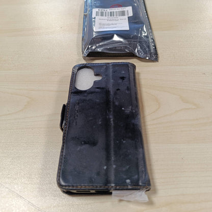 274495 - MONWEICZ Mbrojtëse Flip për iPhone 16, prej lëkure portofoli, mbulesë mbrojtëse premium me mbajtëse magnetike për karta, e zezë