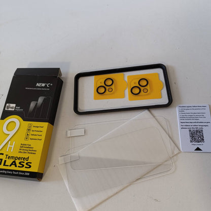 274649 - NEW'C për iPhone 15, mbrojtës ekrani xhami të temperuar 6.1 inç (2 copë) dhe 2 mbrojtës lente kamerash (2 copë) - xham i temperuar 9H
