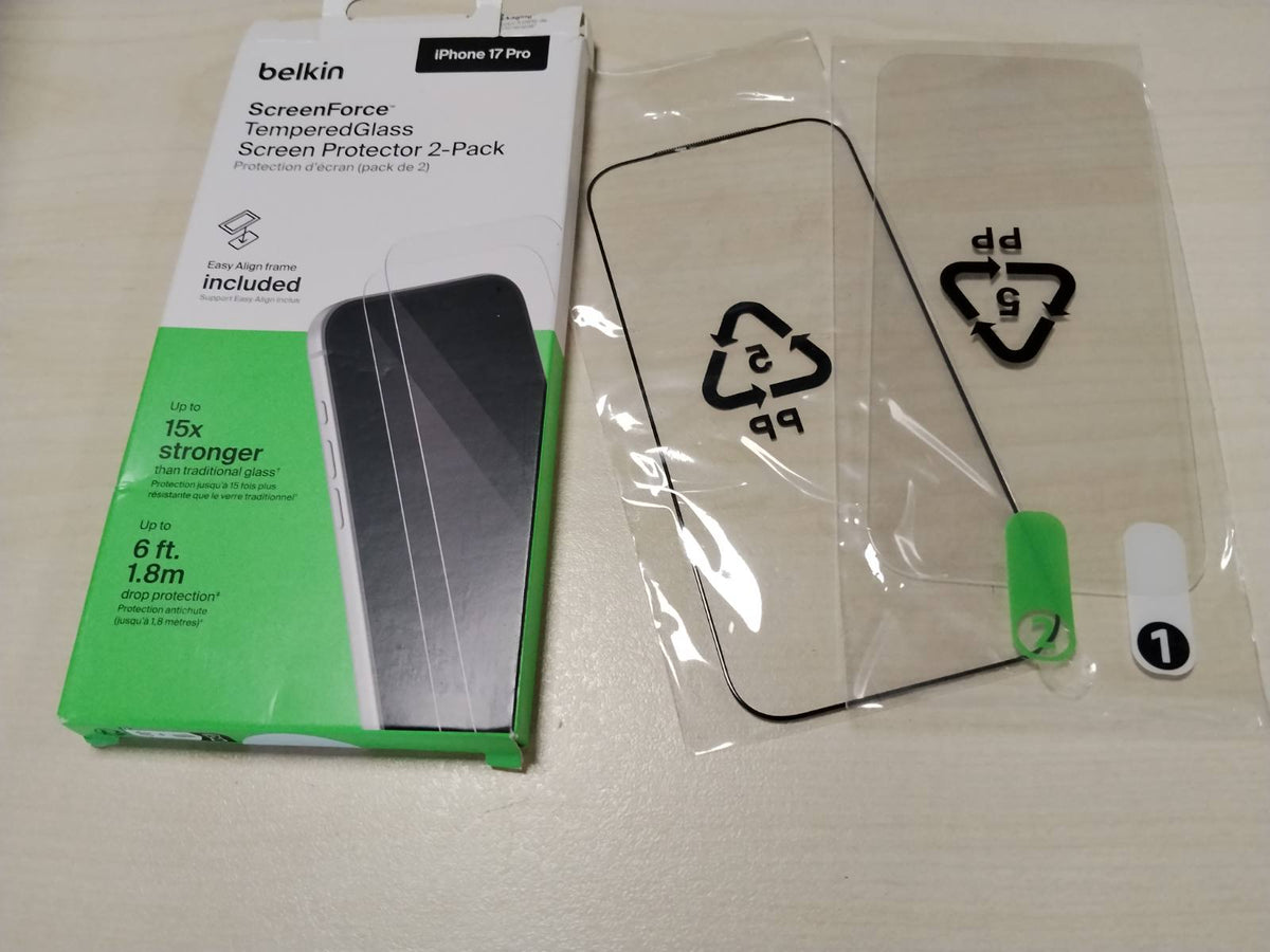 299850 - BELKIN Mbrojtës ekrani ScreenForce prej qelqi të temperuar për iPhone 17 Pro, Fortësi 9H, Pako me 2 copë