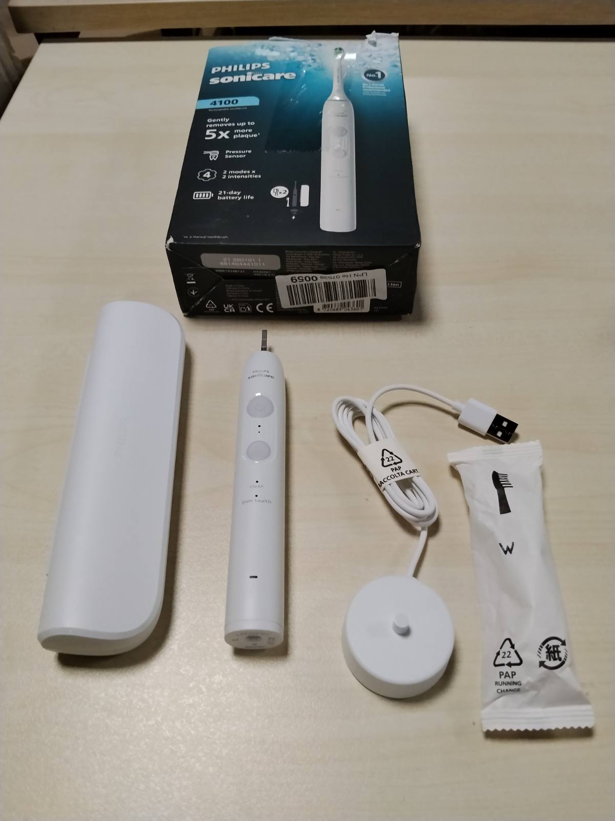 300376 - PHILIPS Furçë dhëmbësh elektrike Sonicare Series 4100, me sensor presioni, 4 mënyra pastrimi, EasyStart, SmartTimer, kohëzgjatje 21-ditore, çantë udhëtimi, ngjyra e bardhë, model HX4044/41