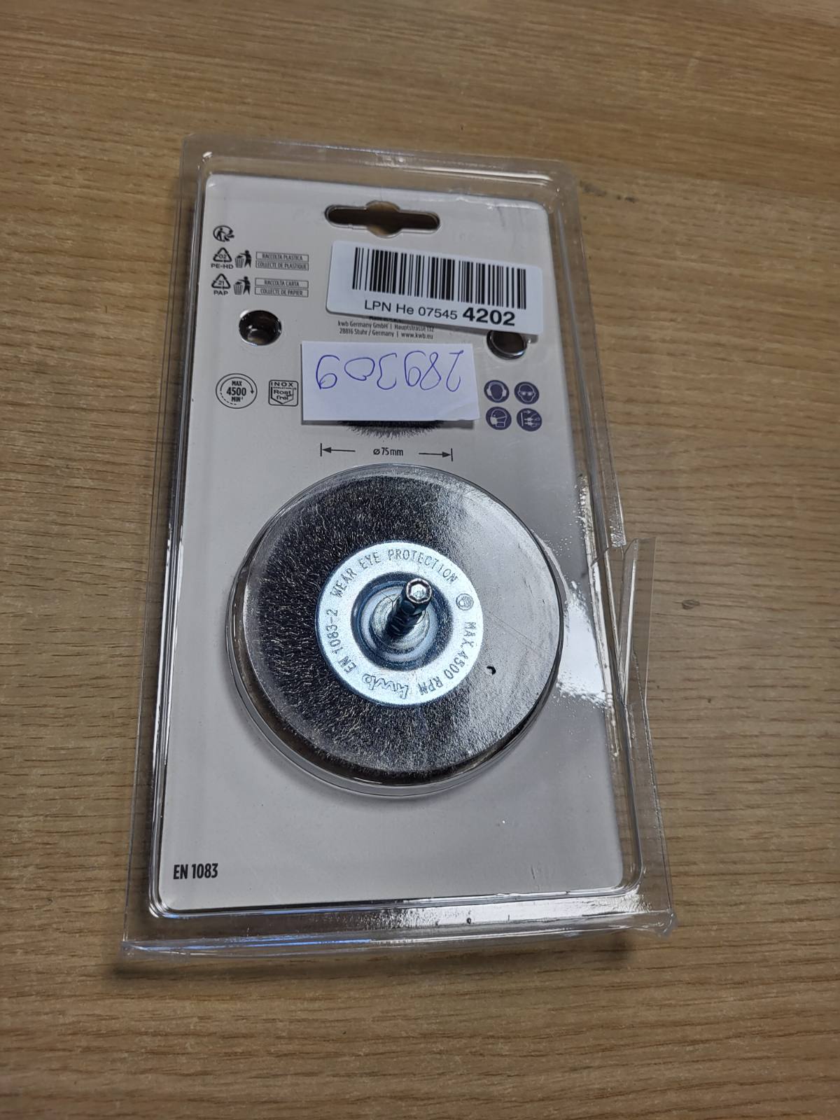 289309 - KWB Furçë me disk e bërë nga tela çeliku inox - Ø 75 mm për metal dhe gur - Furçë teli për shpim me boshtin gjashtëkëndor E6.3