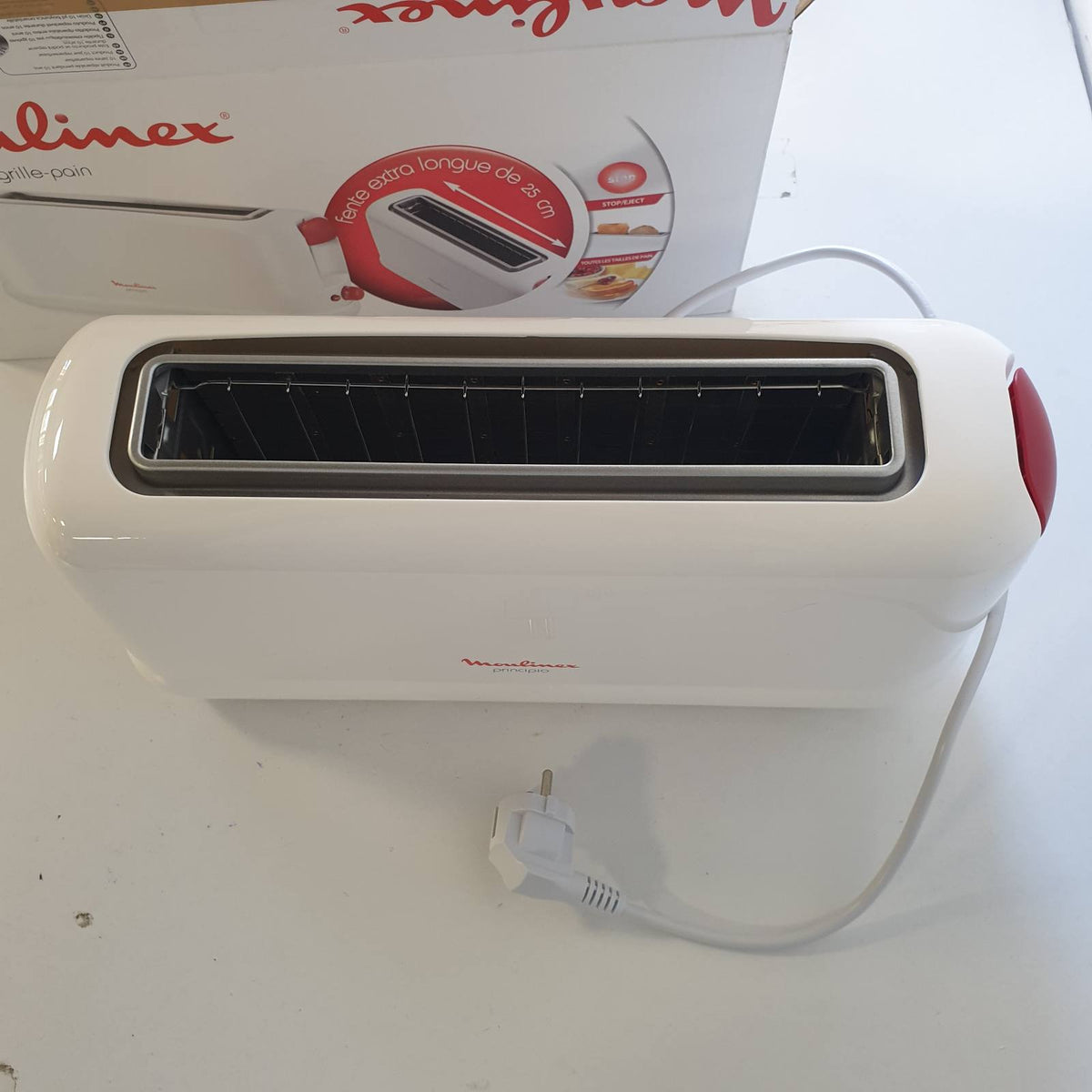 300735 - MOULINEX PRINCIPIO LS160111, TOSTER ME NJË VEND 25 CM, TAVË PËR THËRRIME, 7 NIVELE SKUQJEJE, MODALITET SHKRIRJE, I BARDHË