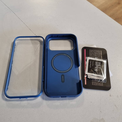 299322 - i-BLASON Ares - Mbrojtëse për iPhone 17 Pro Max me mbështetëse, e pajtueshme me MagSafe, Mbrojtëse ekrani prej qelqi të zbutur, Butoni i kontrollit të kamerës, Mbrojtje e gradës ushtarake, mbrojtëse e plotë e trupit, Azure