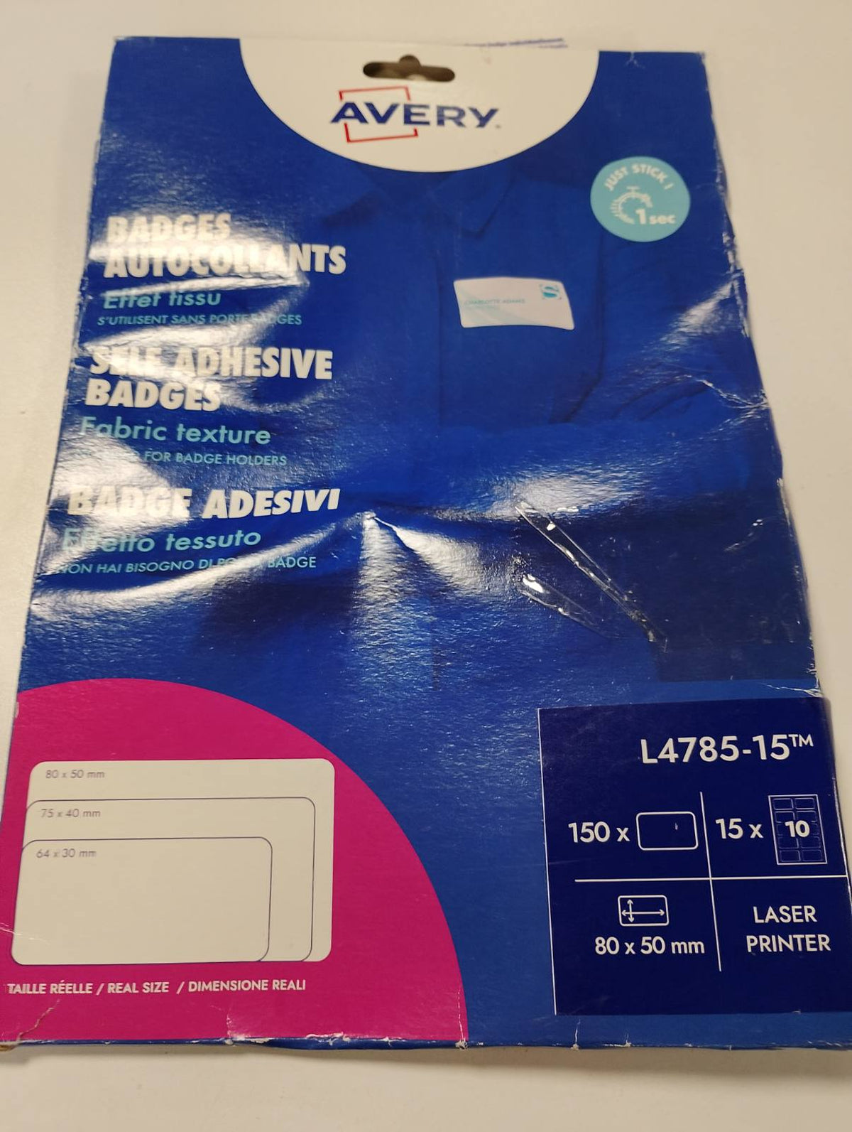 299512 - AVERY 150 Distinktiva Ngjitës Lazeri prej Mëndafshi Acetati të Bardhë 80 x 50 mm, Printim i pajtueshëm me lazer, Kodi L4785-15