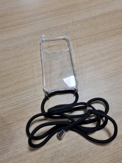 274563 - PNAKQIL Mbrojtëse për iPhone 17 Pro me kordon, mbulesë silikoni transparente me rrip të rregullueshëm 6.3", e zezë