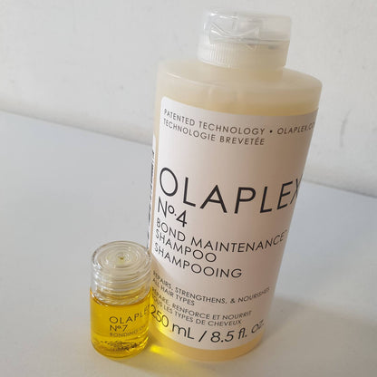301733 - OLAPLEX Seti i flokëve Wash and Shine: Nr. 4, 5, 7 - Set shampo dhe balsami për të pastruar, hidratuar dhe kontrolluar kaçurrelat deri në 72 orë, Vaj lidhës për të rritur shkëlqimin dhe për të mbrojtur.
