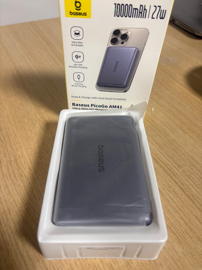 319246 - Power Bank Baseus Picogo AM41, ultra i hollë 0.3", 5000mAh me MagSafe, karikim të shpejtë PD 20W, portativ, bateri mini magnetike me valë dhe kabllo USB-C për iPhone 17 Air/16/15/14/13, ngjyrë gri hapësinore.