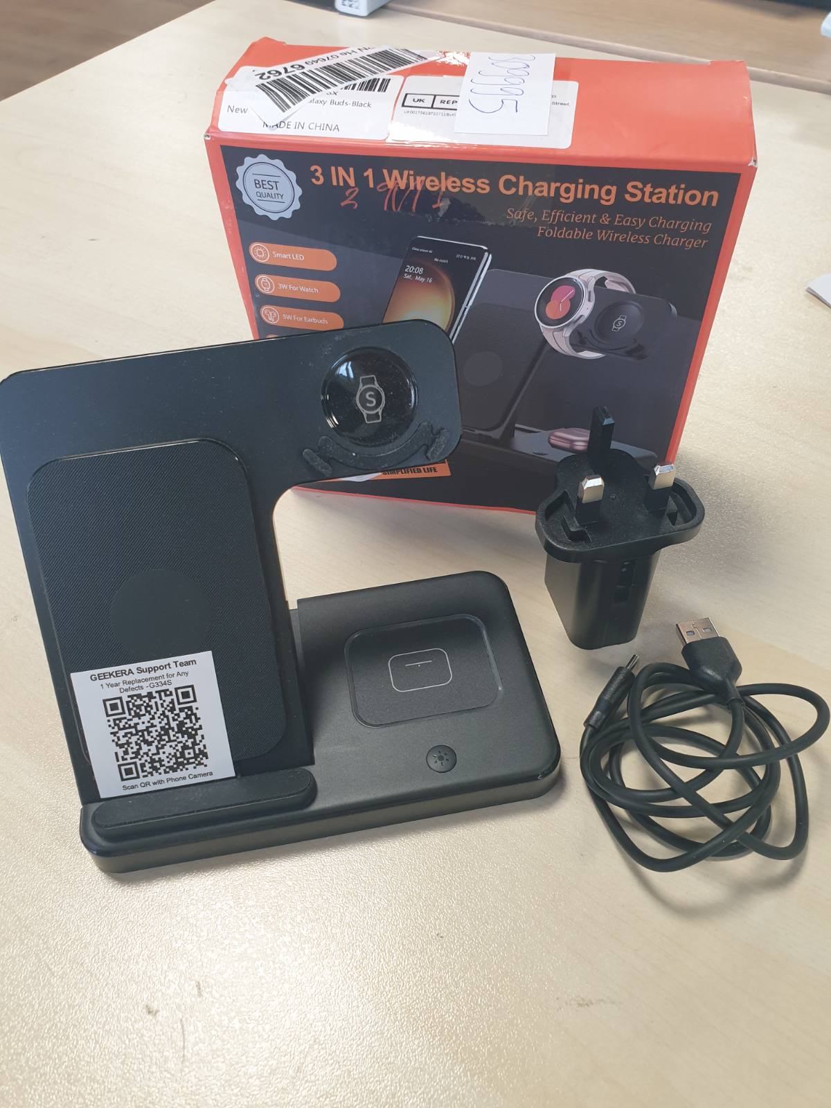309995 - GEEKERA Karikues pa tel për Samsung, Stacion karikimi 3 në 1 për S26/S25/S24/S23, për Galaxy Watch 8/7/6/5/4, për Galaxy Buds - i zi