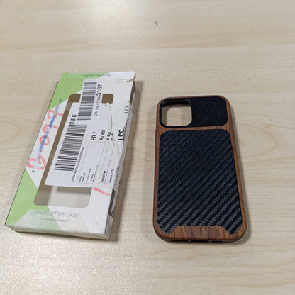 269042 - ZZDZZ - Mbështjellëse Magnetike për iPhone 12 Pro/iPhone 12, Mbrojtëse prej Druri dhe Lëkure, E Zezë