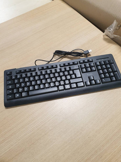 296224 - TASTIERË ME TEL TRUST TARO, AZERTY FRENCH, REZISTENTE NDAJ DERDHJEVE, KABLO USB 1.8 M, TASTE TË SHESHTA, E ZEZË