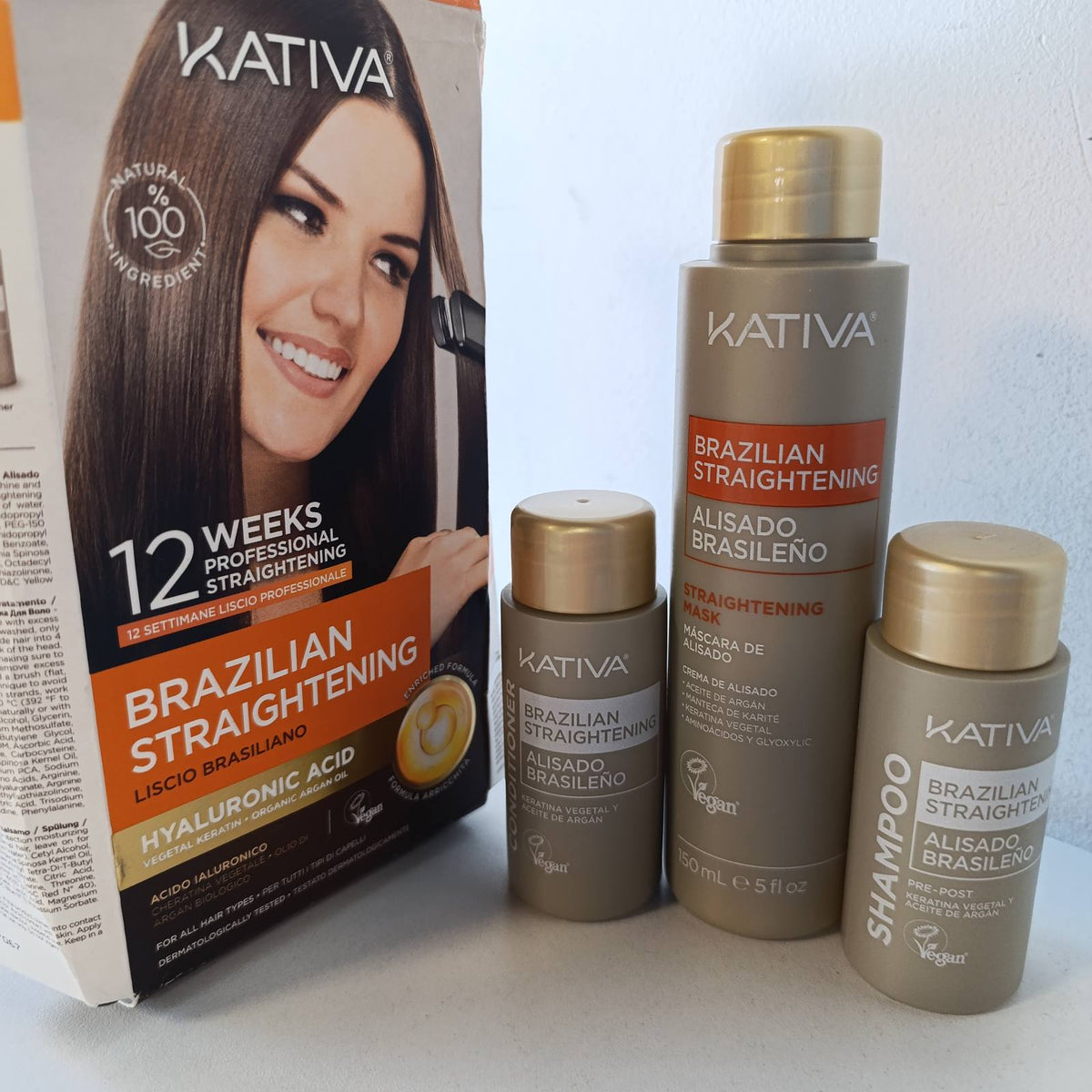 321754 - KATIVA Kit Brazilian për Zbutjen - Formulë me acid hialuronik, zbutje me keratinë, vegane, 12 javë