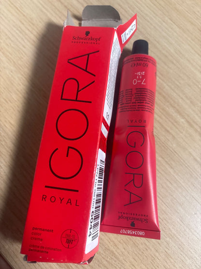 318575 - SCHWARZKOPF Ngjyrë flokësh IGORA Royal Premium 7-0, bjonde e mesme, 1 pako (1 x 60g)