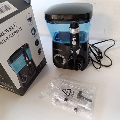289790 - TUREWELL Ujitës Elektrik Oral, Pastrues Ndërdhëmbësh me 10 Nivele Presioni dhe 8 Gryka, IPX7, 600ML, i Zi