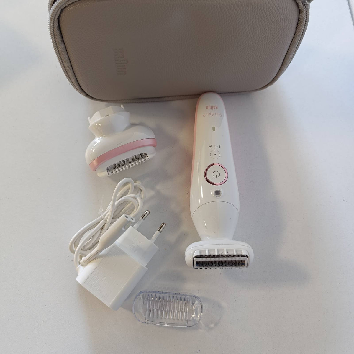 300309 - BRAUN Depilator Silk-épil 9 për Gra, Kokë Rrotulluese, Rezistent ndaj Ujit, 9-030, E Bardhë/Rozë