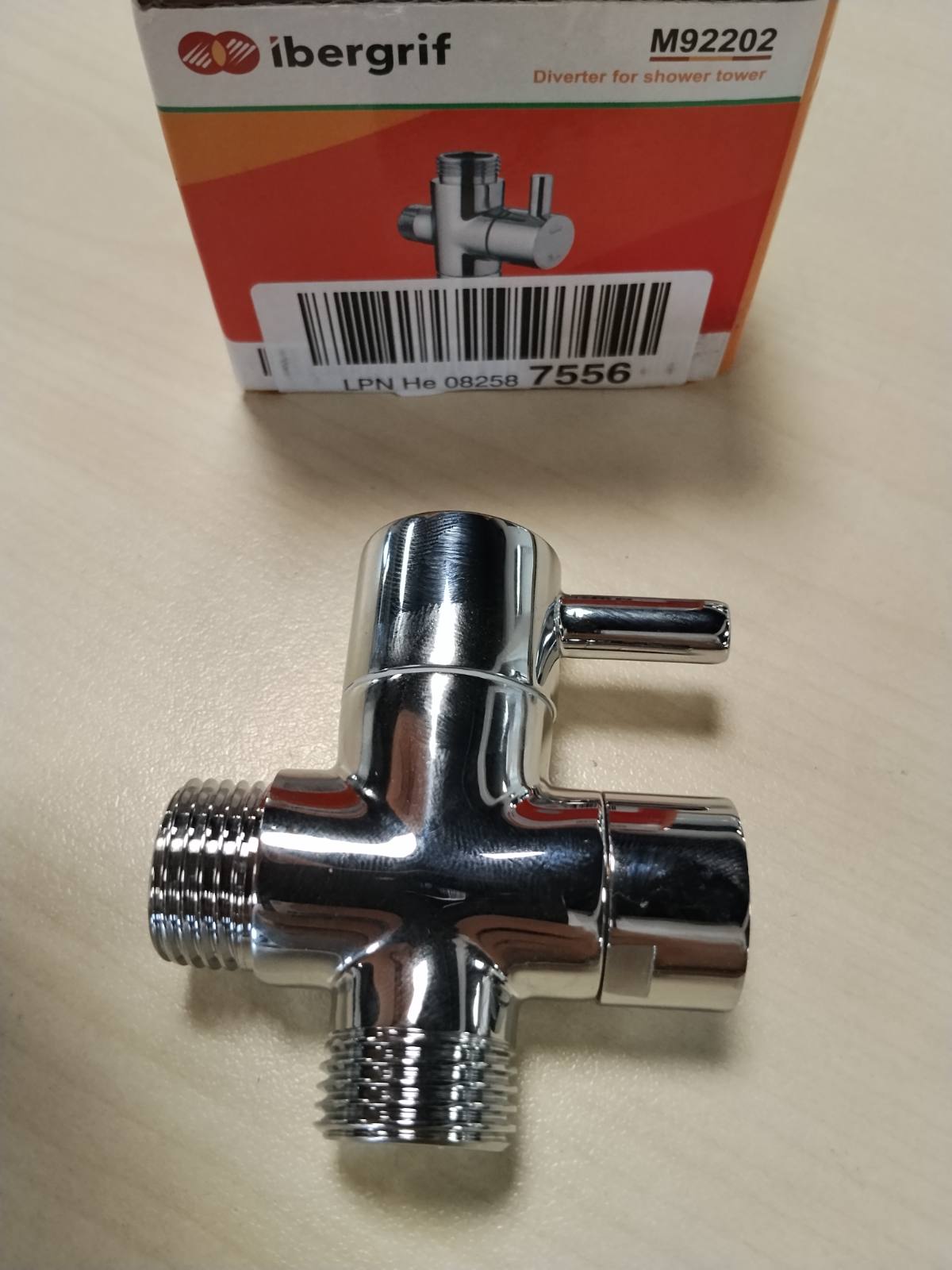 322697 - IBERGRIF Valvul Devijuese 3-Kontrolluese M92202 G1/2", Tunxh i Kromuar, 1 Hyrje dhe 2 Dalje G1/2", Përshtatës Universal për Dush Dore dhe Kokë Dushi të Fiksuar, i përshtatshëm për Presion Uji 1–5 Bar