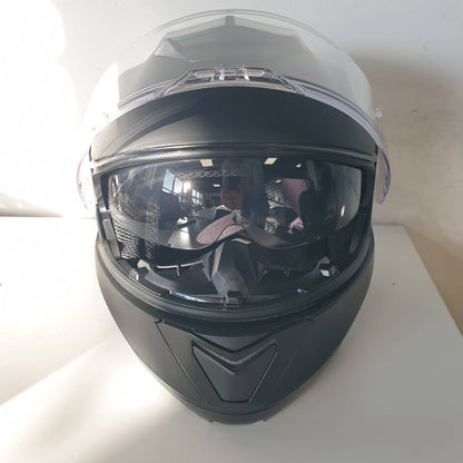 312751 - VINZ SANTOS HELMETË MODULARE ME VIZKË DIELLI - E MIRATUAR ECE 22.06, PËRPUTHSHME ME PINLOCK, MOTOÇIKLETE PËR FYTYRËN E PLOTË, MADHËSITË XS-XXL - E ZEZË MAT