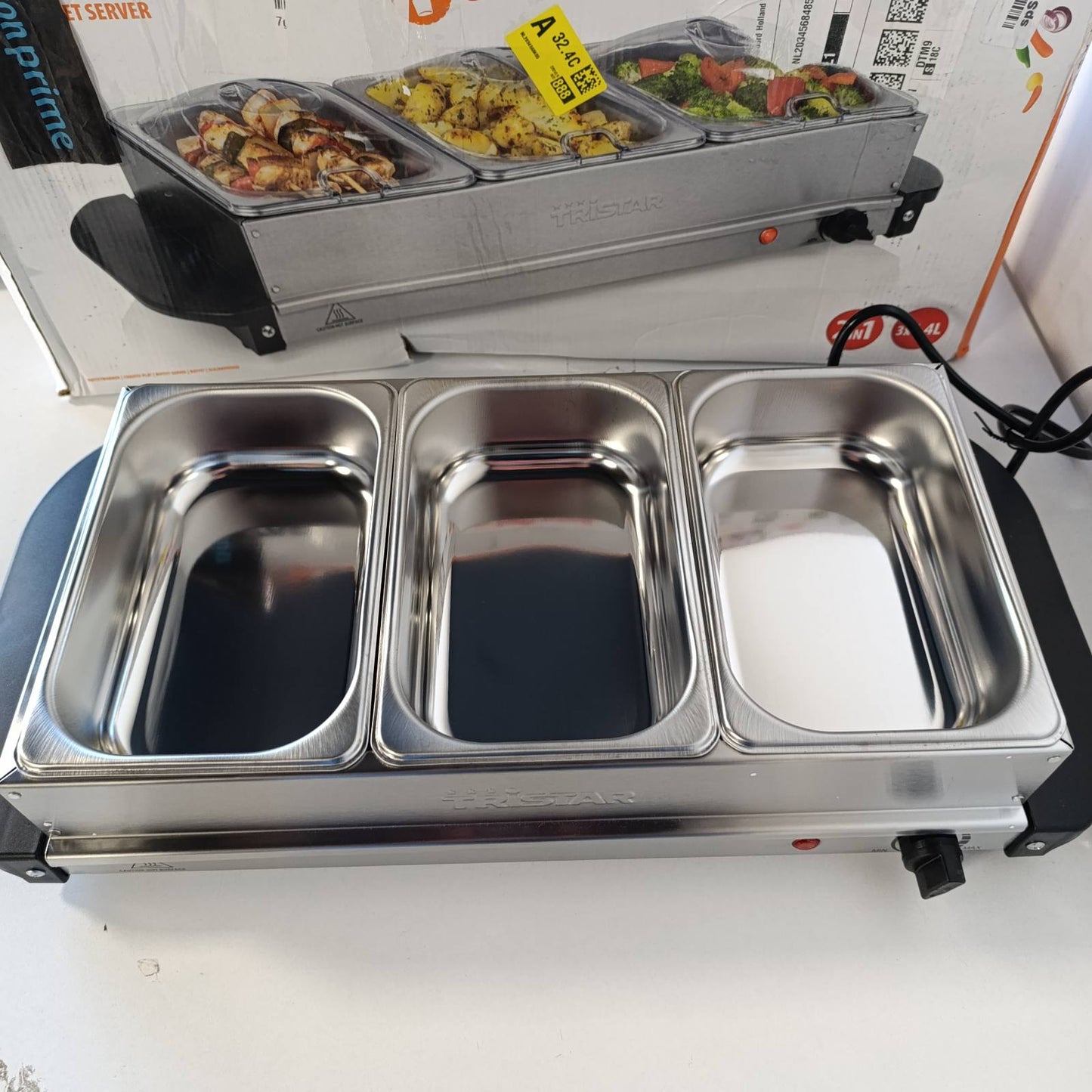 320827 - Tristar - Ngrohëse Bufeje prej Çeliku Inoks, 4.2 L, Termostat i Rregullueshëm, 3 Tabaka Ngrohëse, 200 W, Argjend, BP-6283