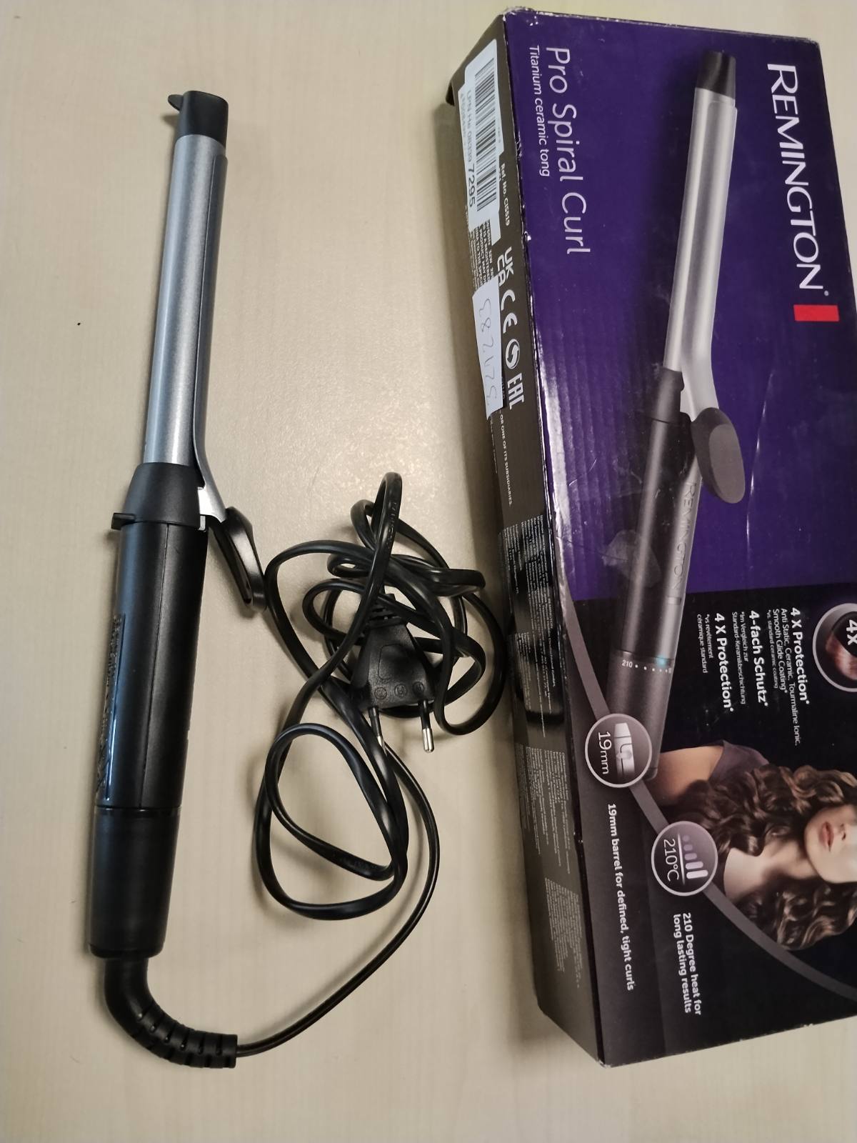 321283 - HEKUR KAÇURRELASH REMINGTON për kaçurrela të vogla [19 mm], Pro Spiral Curl, Ekran dixhital deri në 210°C, me kapëse, CI5519
